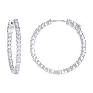 925 Sterling Silver Womens Cubic Zirconia Hoop Earrings 2mm X 30mm
